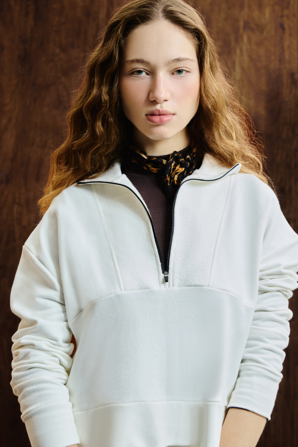 CASACO MOLETOM MEIO ZÍPER BASIC OFF WHITE