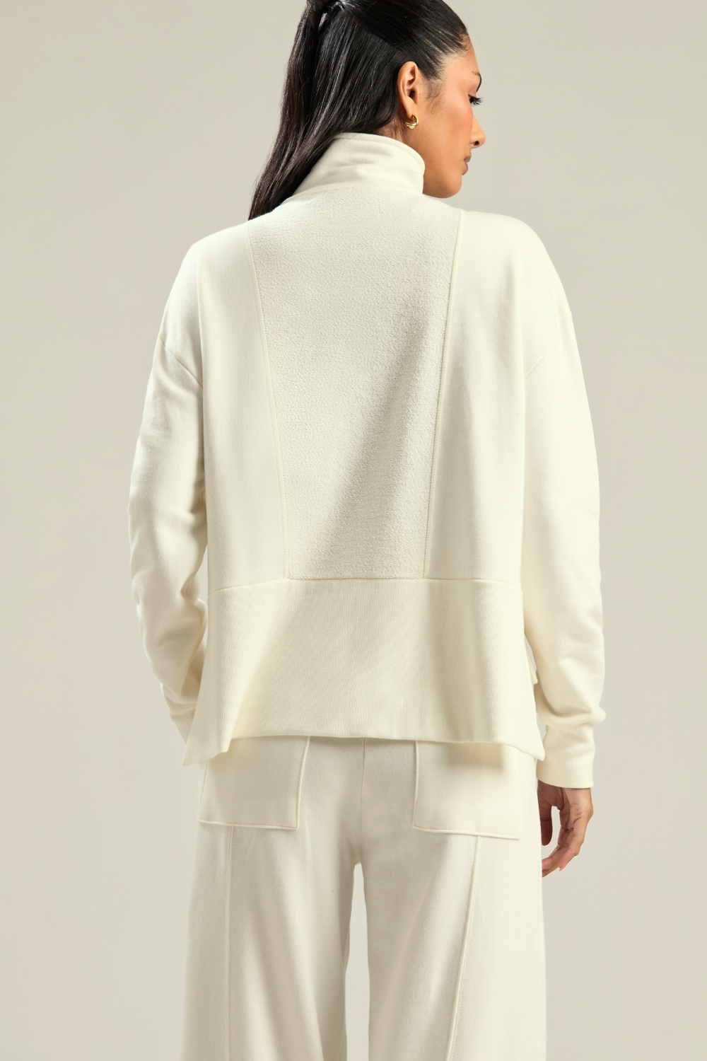 CASACO MOLETOM MEIO ZÍPER BASIC OFF WHITE