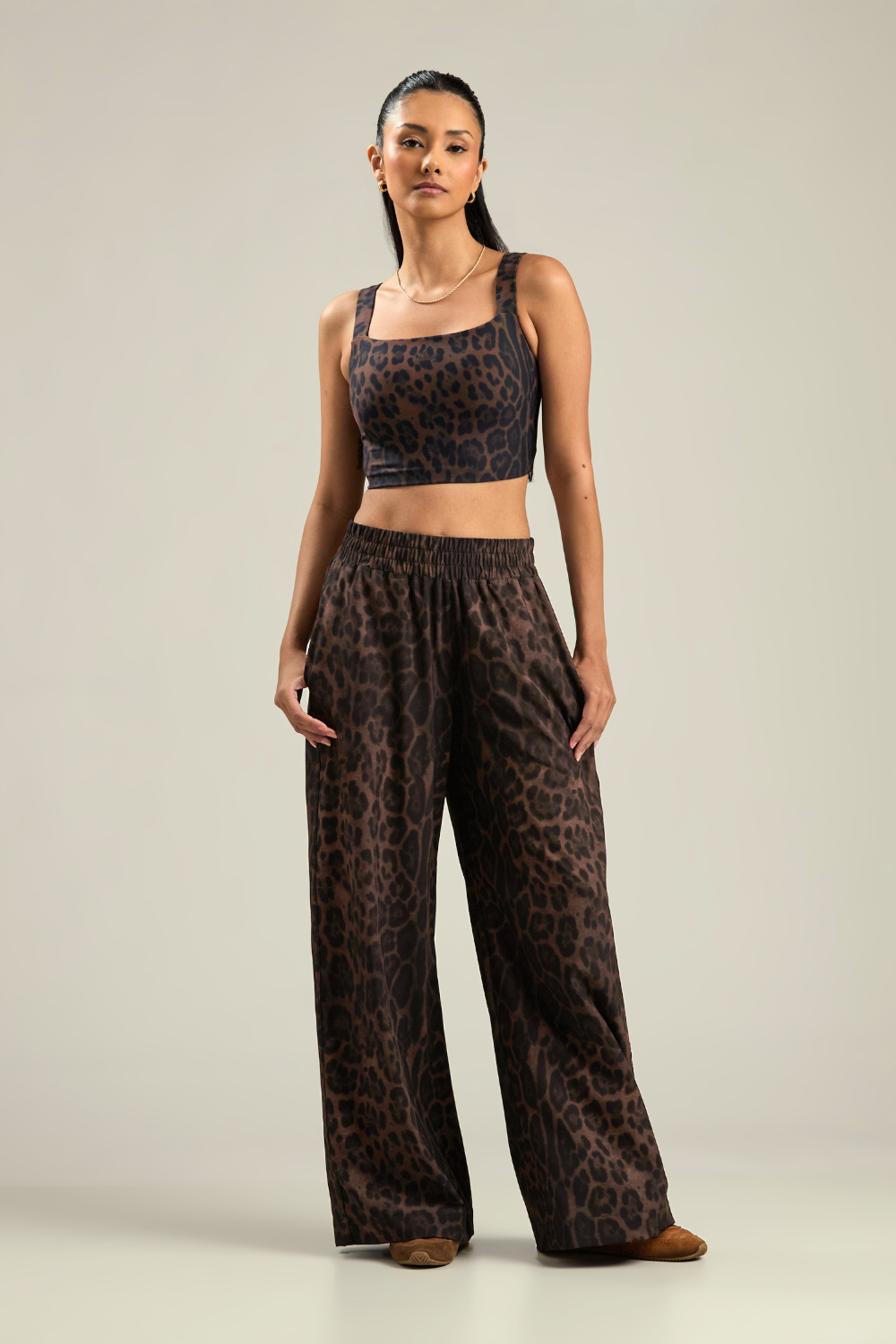 CALÇA WIDE ANIMAL PRINT CHOCOLATE